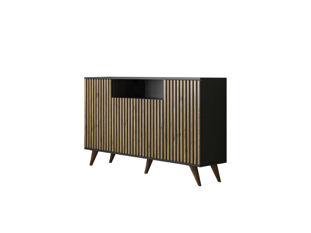 FRN-9004-1" aparador de madeira - 140 x 35 x 91 cm - Madeira, Preto, Pinho Atlântico