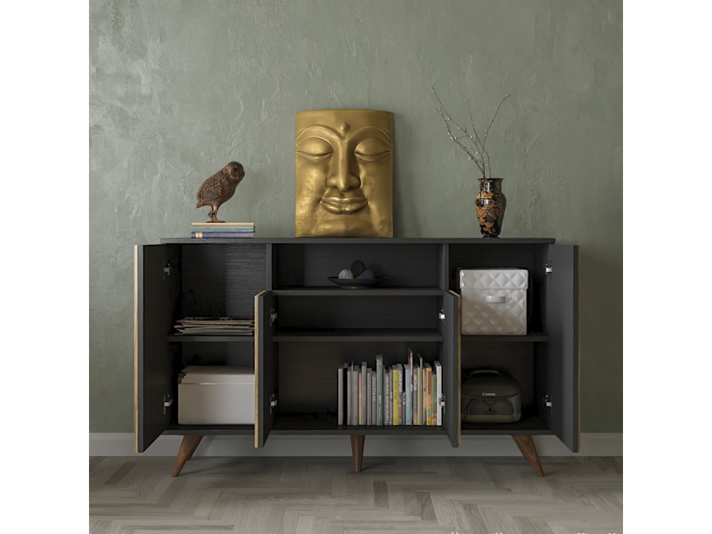 FRN-9004-1" aparador de madeira - 140 x 35 x 91 cm - Madeira, Preto, Pinho Atlântico
