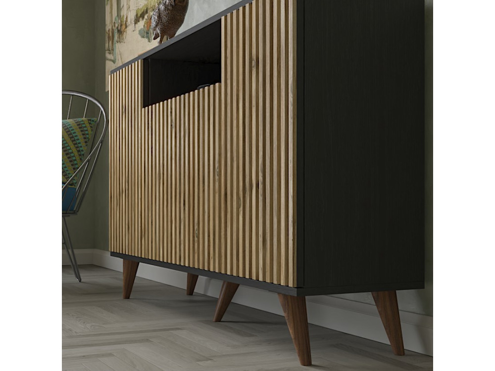 FRN-9004-1" aparador de madeira - 140 x 35 x 91 cm - Madeira, Preto, Pinho Atlântico
