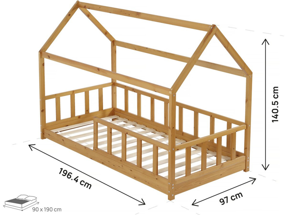Cama de criança em madeira "Mila" - 90 x 190 cm - Castanho