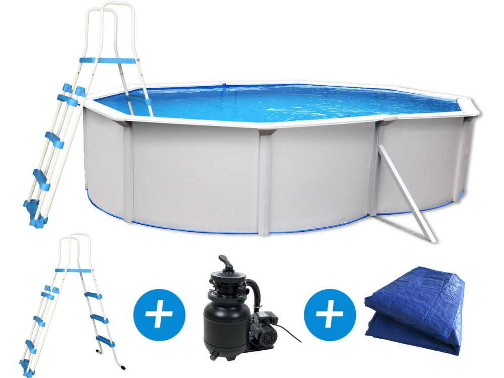 Piscina aço oval aspecto branco  "Caracas" - 4.90 x 3.60 x 1.2 m