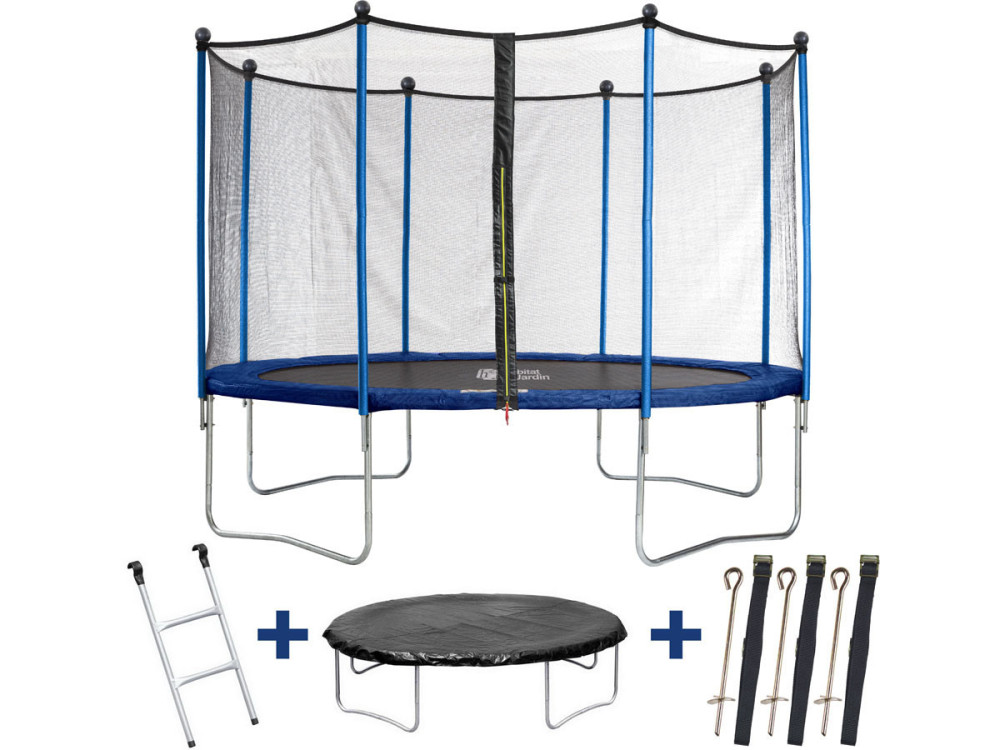 Trampolim "happy"  - Ø 3.65 m - com rede de proteção + escada + capa + kit de fixação ao solo