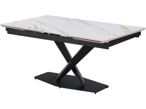 Mesa de jantar extensível em cerâmica para 6 a 10 pessoas "Silence" - Branco marmoreado dourado