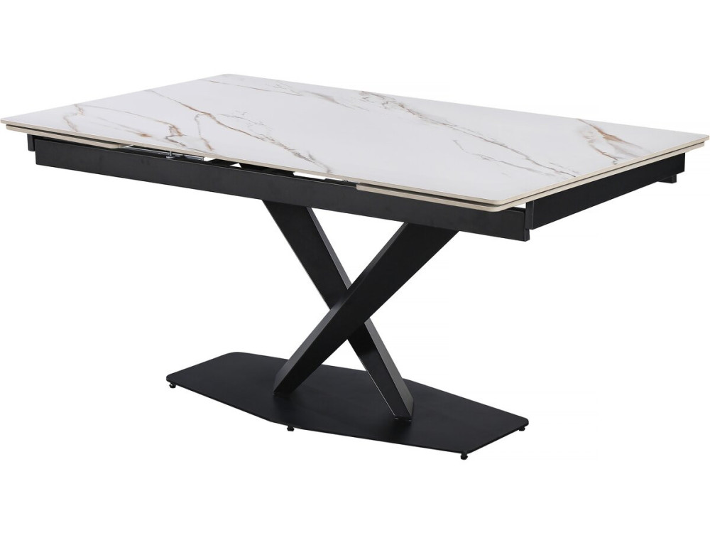 Mesa de jantar extensível em cerâmica para 6 a 10 pessoas "Silence" - Branco marmoreado dourado