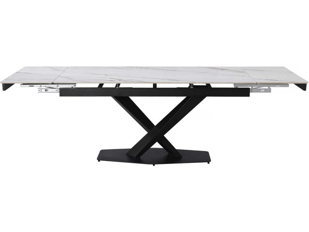 Mesa de jantar extensível em cerâmica para 6 a 10 pessoas "Silence" - Branco marmoreado dourado
