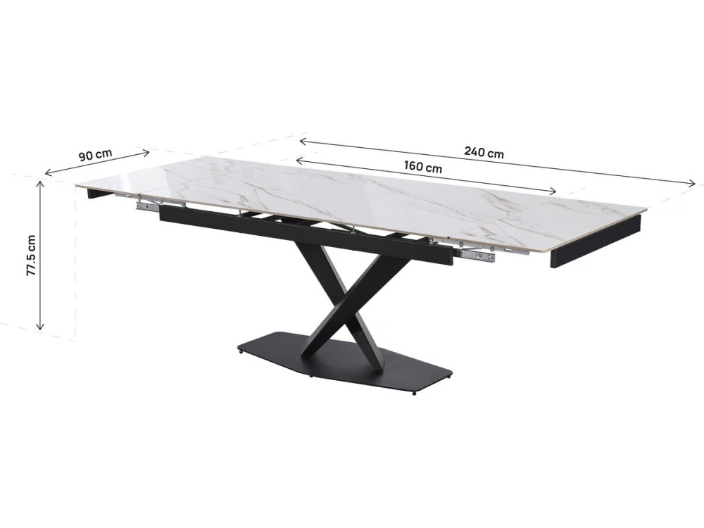 Mesa de jantar extensível em cerâmica para 6 a 10 pessoas "Silence" - Branco marmoreado dourado