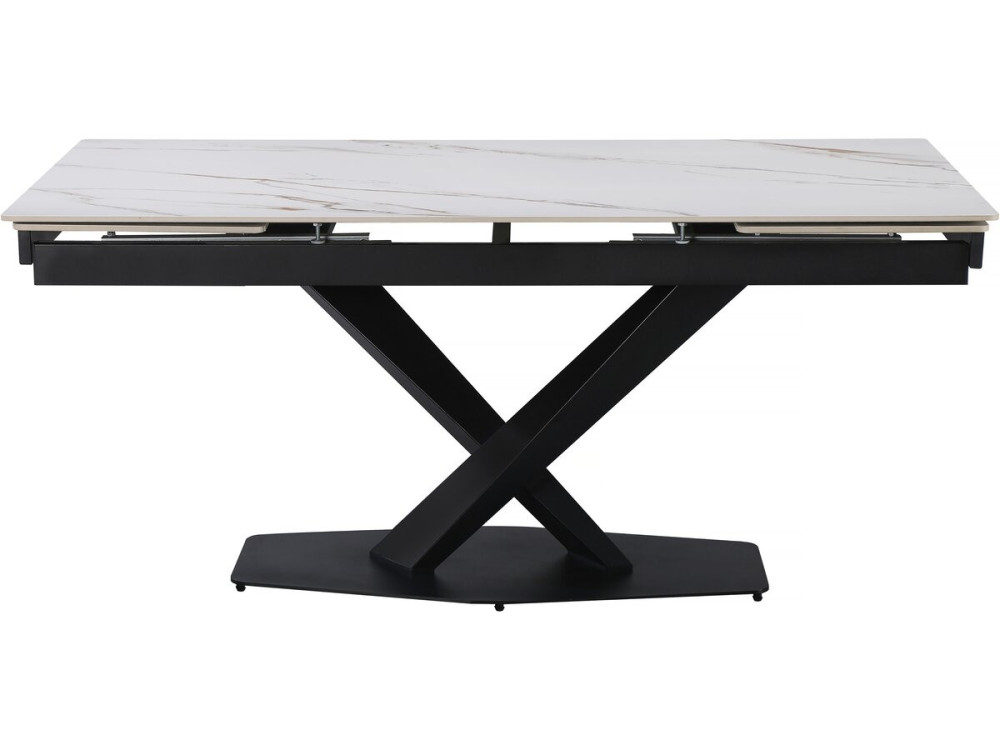 Mesa de jantar extensível em cerâmica para 6 a 10 pessoas "Silence" - Branco marmoreado dourado