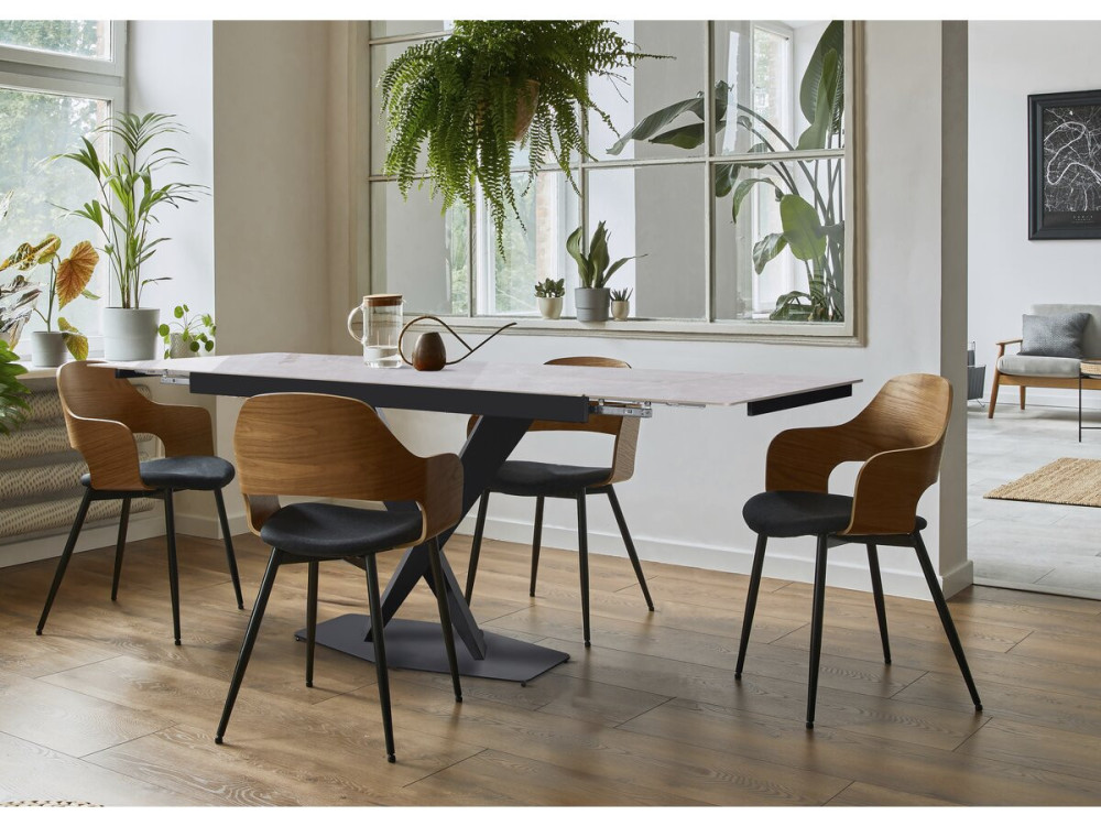 Mesa de jantar extensível em cerâmica para 6 a 10 pessoas "Silêncio" - Cinza Mármore