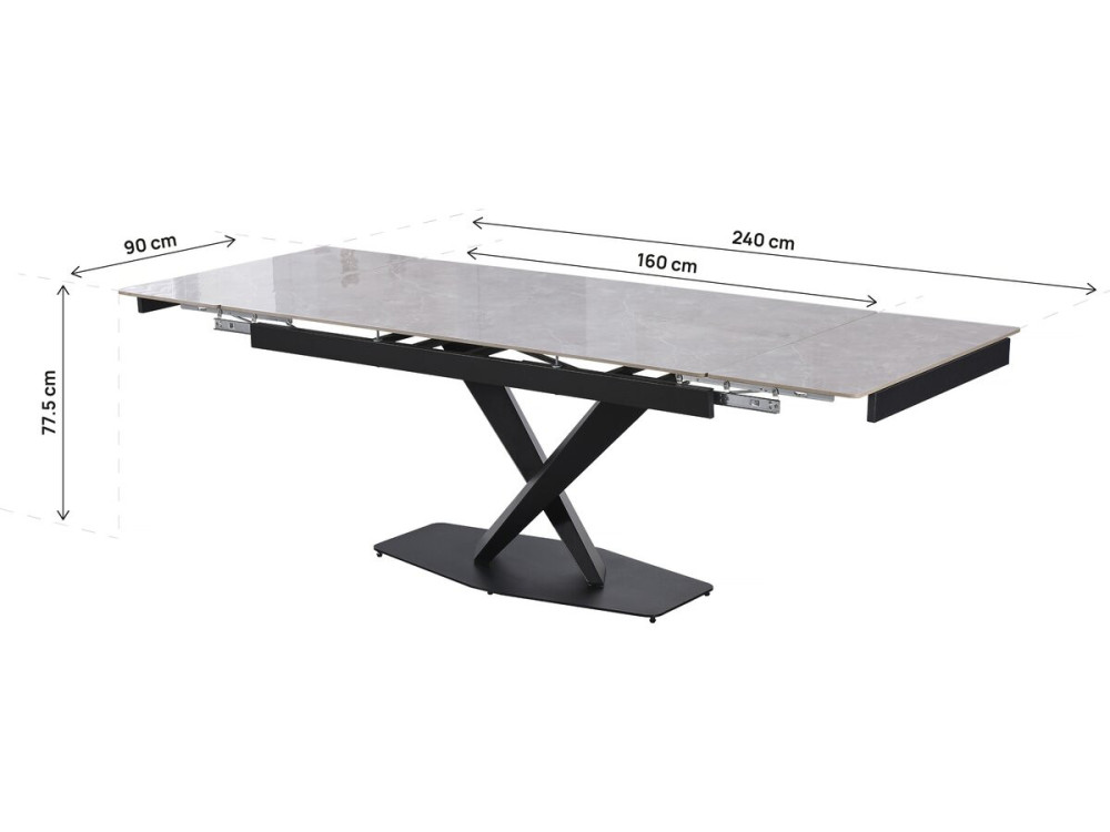 Mesa de jantar extensível em cerâmica para 6 a 10 pessoas "Silêncio" - Cinza Mármore