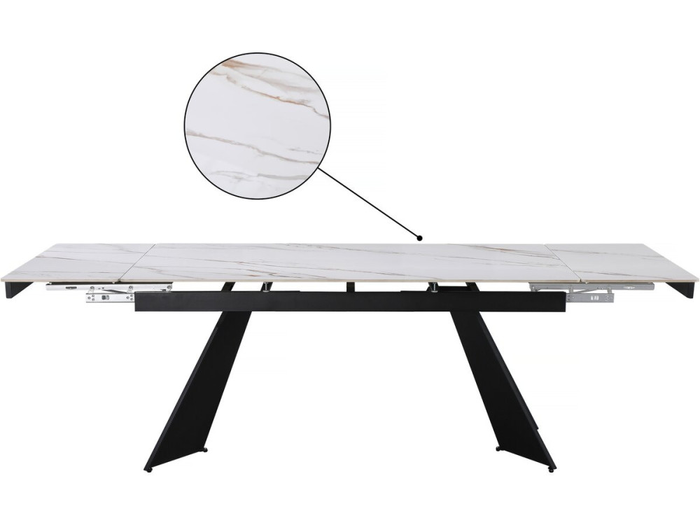 Mesa de jantar extensível em cerâmica para 6 a 10 pessoas "Equinócio" - Branco marmoreado dourado