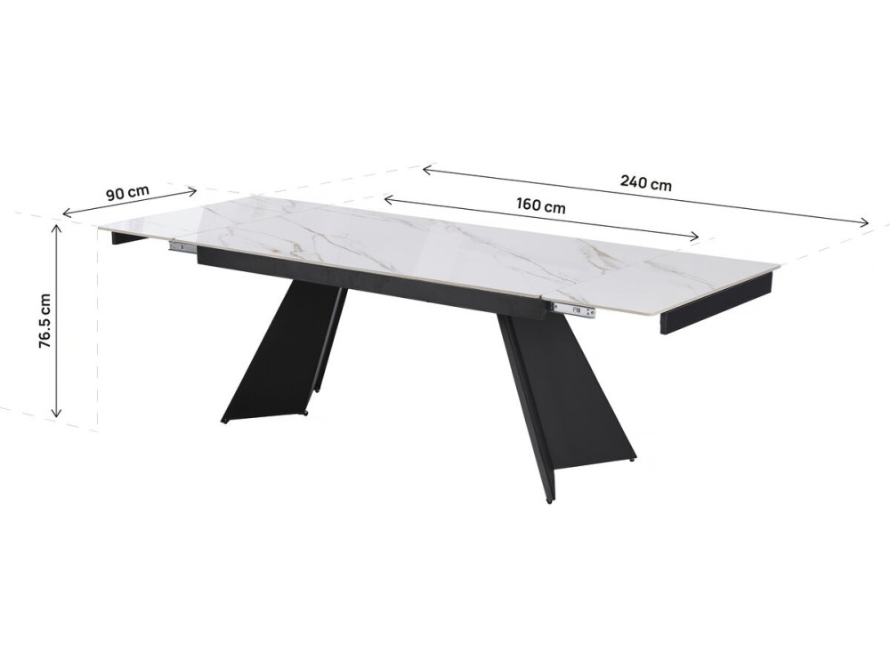 Mesa de jantar extensível em cerâmica para 6 a 10 pessoas "Equinócio" - Branco marmoreado dourado