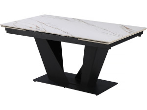 Mesa de jantar extensível em cerâmica - 160/240 cm - 6 a 10 pessoas "Nova" - Branco marmoreado dourado