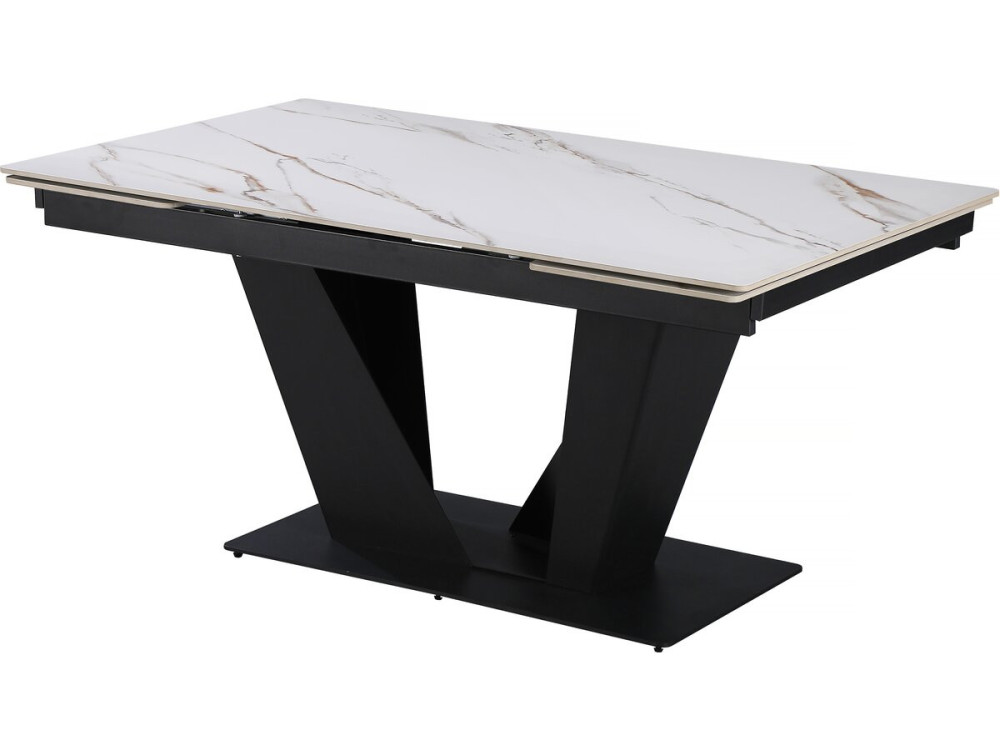 Mesa de jantar extensível em cerâmica - 160/240 cm - 6 a 10 pessoas "Nova" - Branco marmoreado dourado