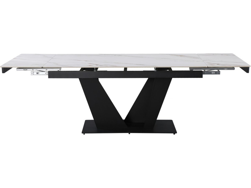 Mesa de jantar extensível em cerâmica - 160/240 cm - 6 a 10 pessoas "Nova" - Branco marmoreado dourado