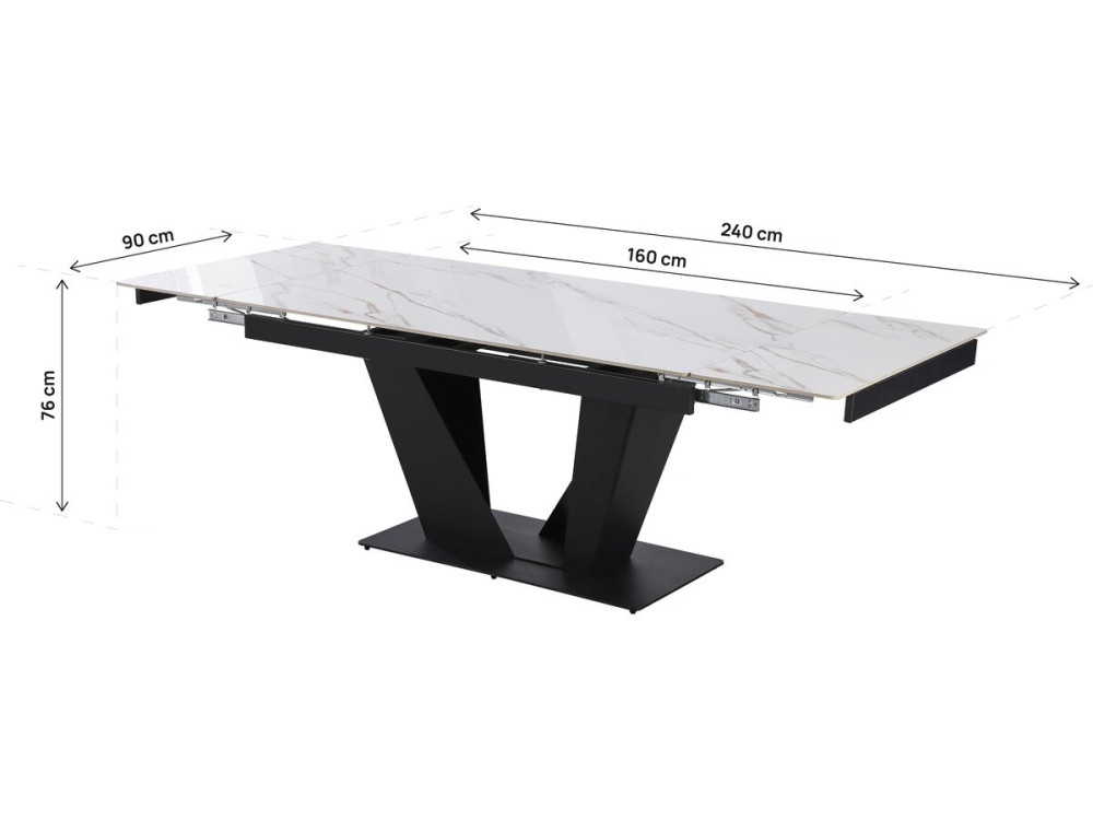Mesa de jantar extensível em cerâmica - 160/240 cm - 6 a 10 pessoas "Nova" - Branco marmoreado dourado