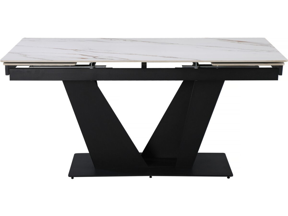 Mesa de jantar extensível em cerâmica - 160/240 cm - 6 a 10 pessoas "Nova" - Branco marmoreado dourado