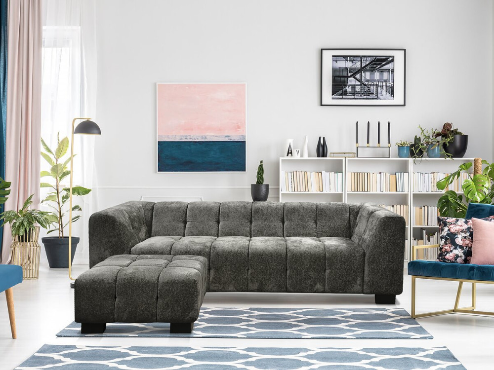 Sofá reto de design em tecido chenille 3 lugares "Foch" - Cinza
