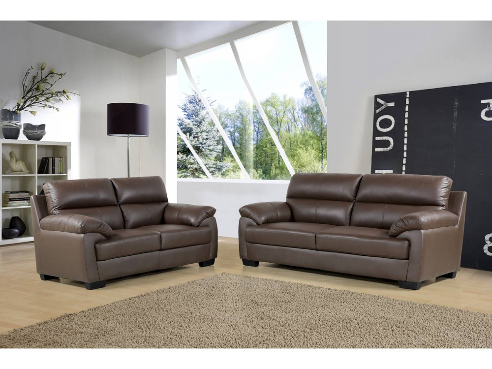 Sofá de couro e PVC "Cardiff" - 163 x 92 x 93 cm - Chocolate