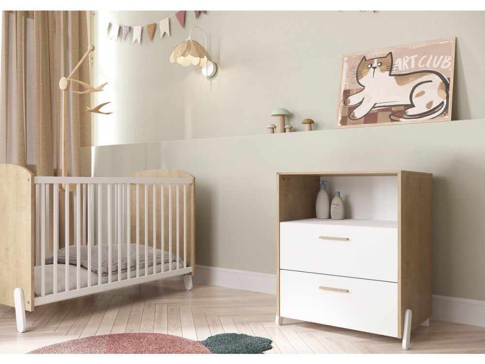 Cómoda infantil "Naili" com 2 gavetas e nicho - Branca
