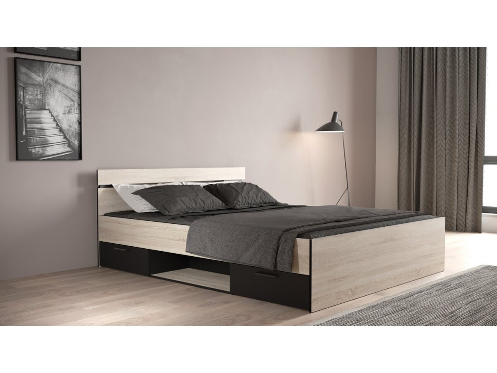 Cama de casal em madeira "Michigan" - 160 x 200 cm - Bege