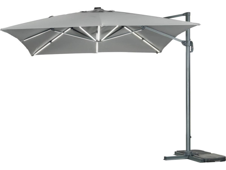 Guarda-sol jardim deportado LED Alu "Sun 3 Luxe" - Quadrado - 3 x 3 m - Cinza