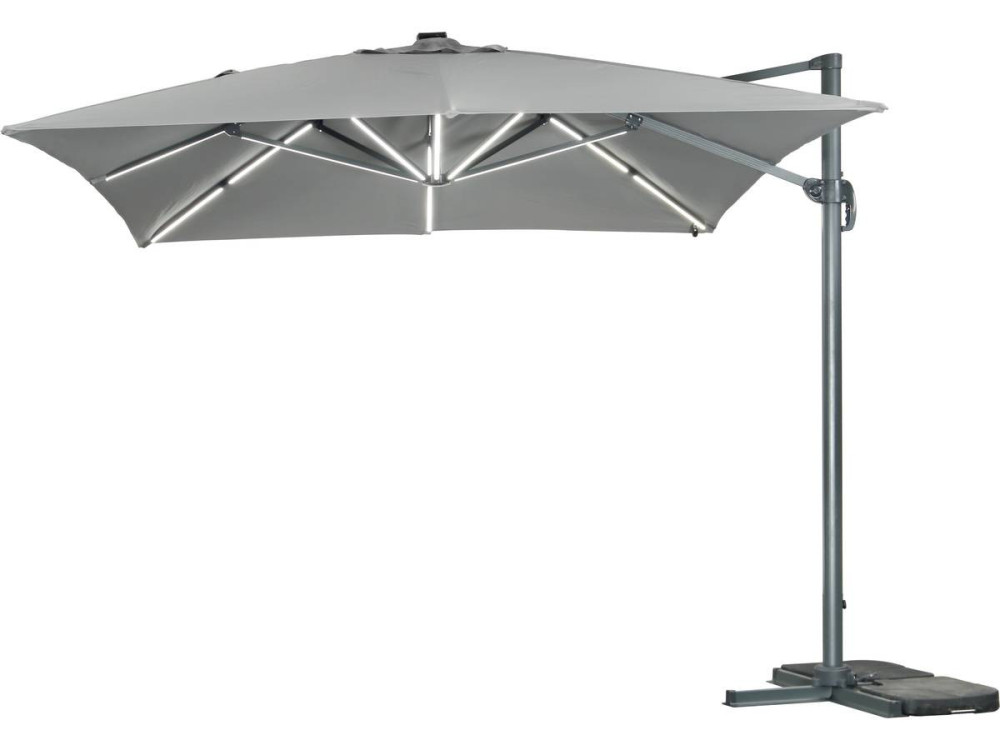 Guarda-sol jardim deportado LED Alu "Sun 3 Luxe" - Quadrado - 3 x 3 m - Cinza