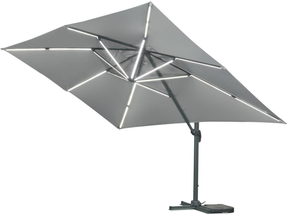 Guarda-sol jardim deportado LED Alu "Sun 3 Luxe" - Quadrado - 3 x 3 m - Cinza