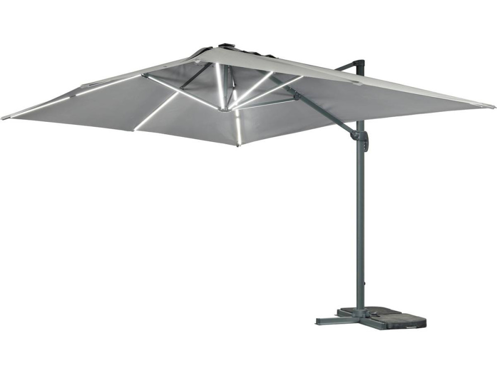 Guarda-sol jardim deportado LED Alu "Sun 3 Luxe" - Quadrado - 3 x 3 m - Cinza
