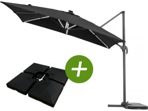 Guarda-sol de jardim Alu "Sun 4 Luxe" com LEDs deportados - Retângulo - 3 x 4 m - Balastro incluído