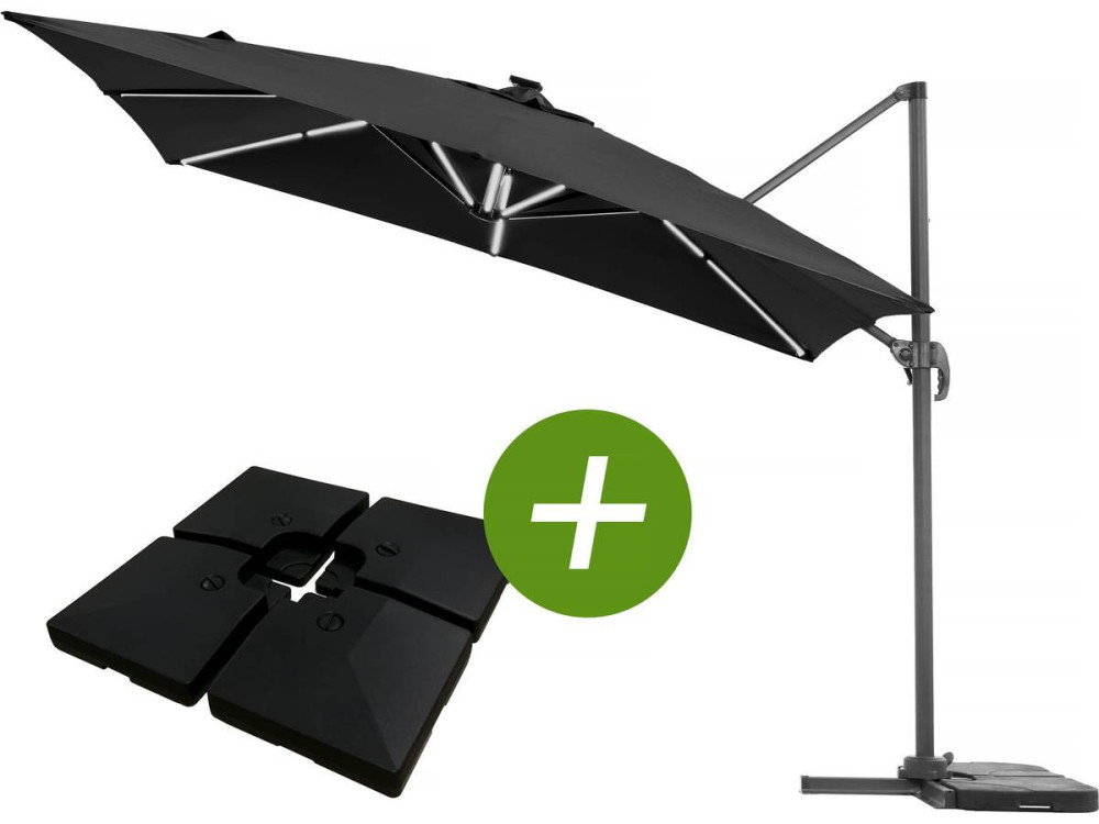 Guarda-sol de jardim Alu "Sun 4 Luxe" com LEDs deportados - Retângulo - 3 x 4 m - Balastro incluído