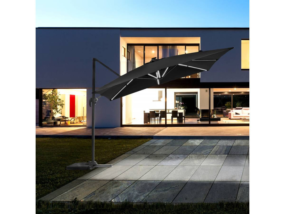 Guarda-sol de jardim Alu "Sun 4 Luxe" com LEDs deportados - Retângulo - 3 x 4 m - Balastro incluído