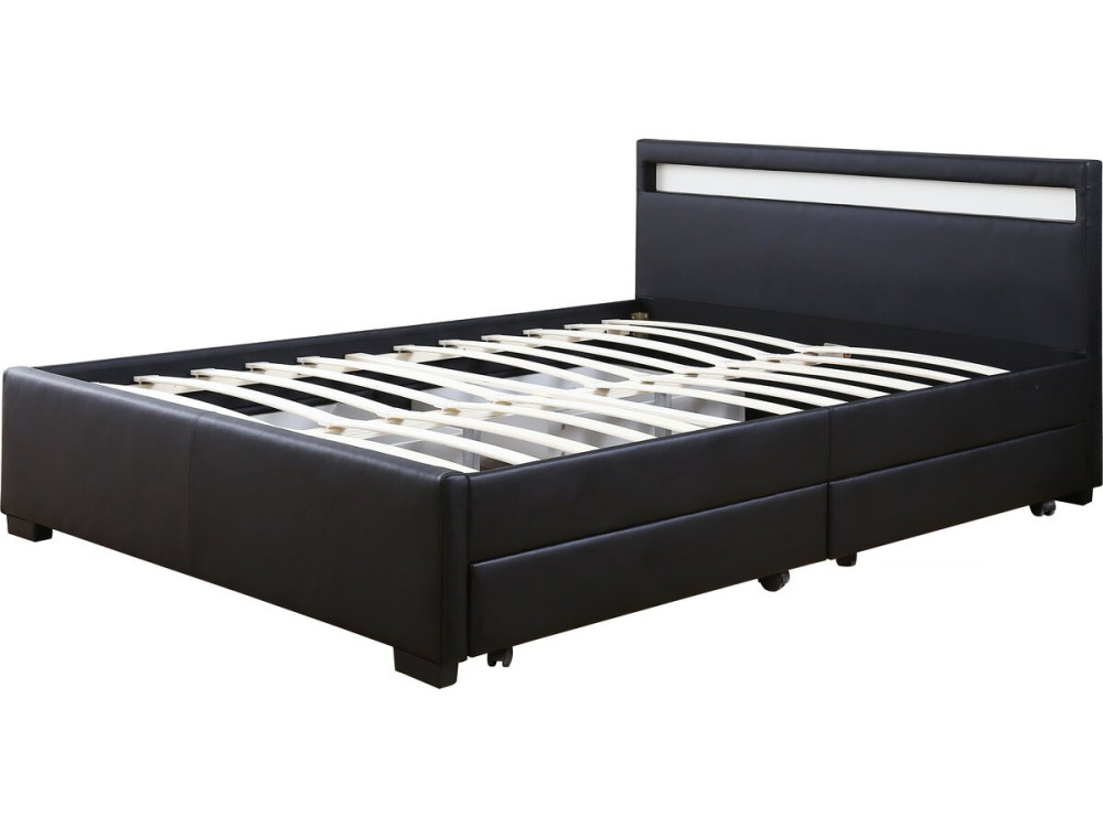 Cama LED com 4 gavetas "Nico" - 160 × 200 cm - Preto