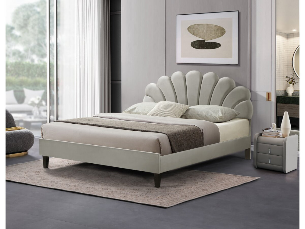Cama de marinheiro em veludo "Manon" - 160 x 200 cm - Cinzento