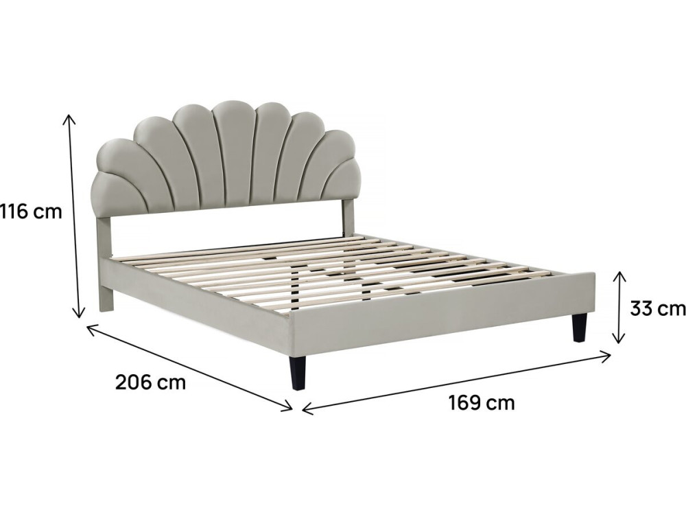 Cama de marinheiro em veludo "Manon" - 160 x 200 cm - Cinzento
