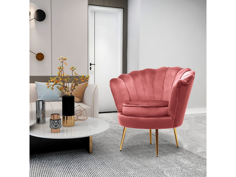 Poltrona de veludo "Floria" - 70 x 73 x 76 cm - Rosa