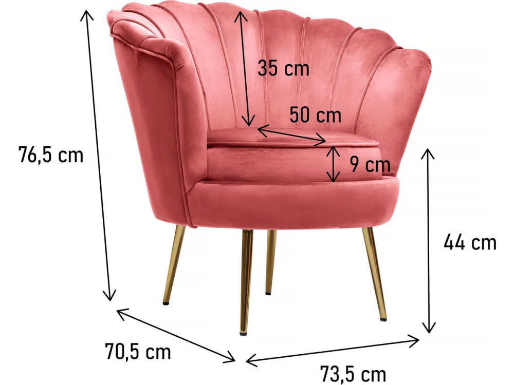 Poltrona de veludo "Floria" - 70 x 73 x 76 cm - Rosa