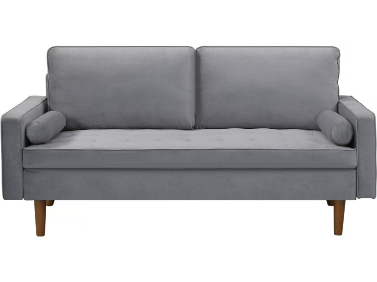 Sofá fixo de veludo "Yannick" - 82 x 179 x 86 cm - 3 lugares - Cinza claro