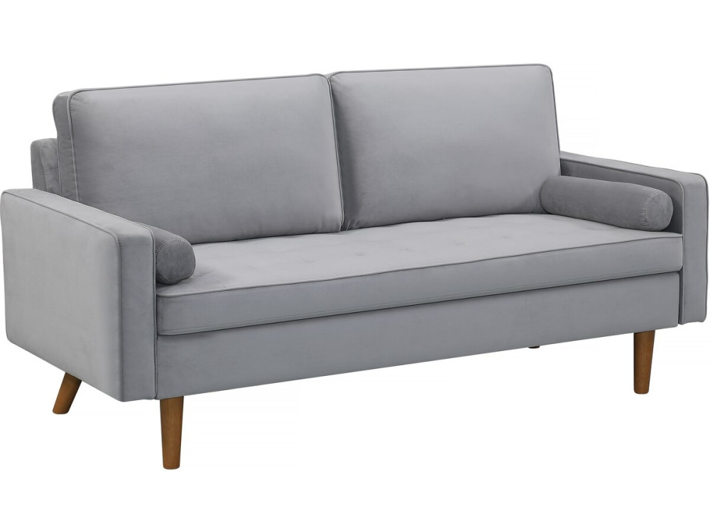 Sofá fixo de veludo "Yannick" - 82 x 179 x 86 cm - 3 lugares - Cinza claro