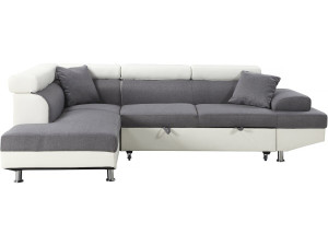 Sofá de canto conversível "Sophia luxe" - 265 x 190,5 x 80/91 cm - Branco / Cinza - 5 lugares - Canto esquerdo