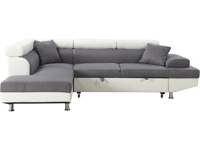 Sofá de canto conversível "Sophia luxe" - 265 x 190,5 x 80/91 cm - Branco / Cinza - 5 lugares - Canto esquerdo