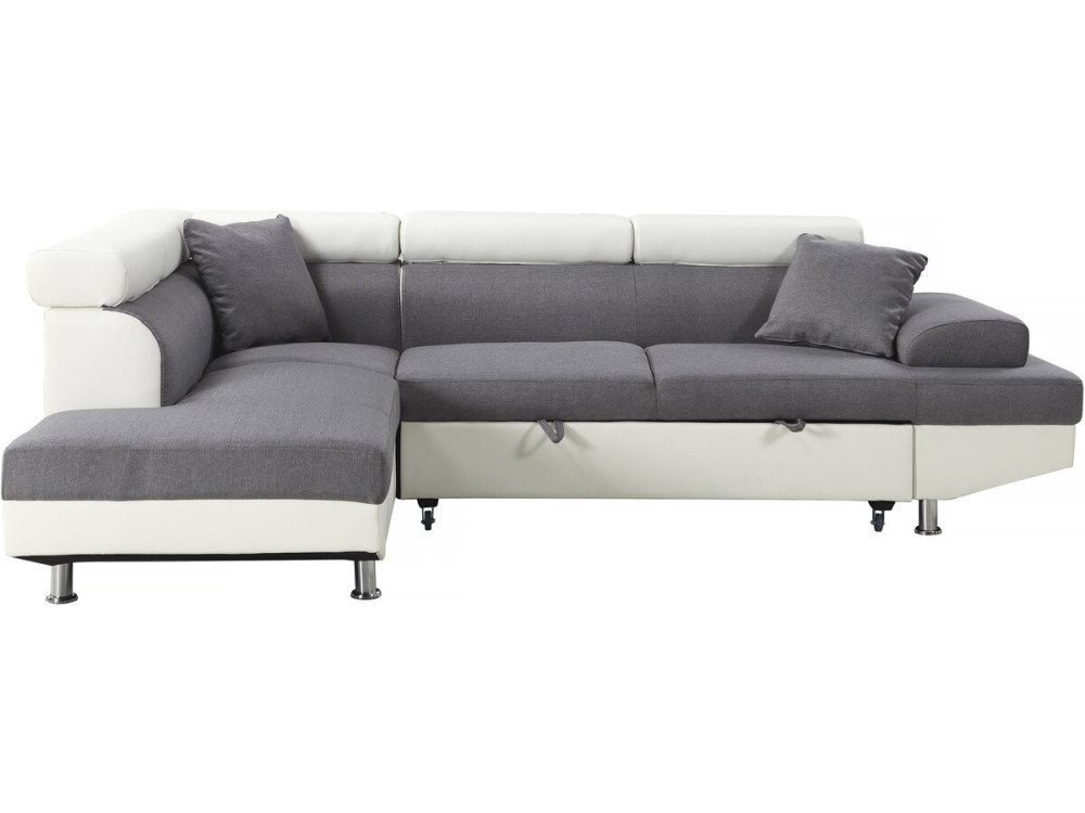 Sofá de canto conversível "Sophia luxe" - 265 x 190,5 x 80/91 cm - Branco / Cinza - 5 lugares - Canto esquerdo
