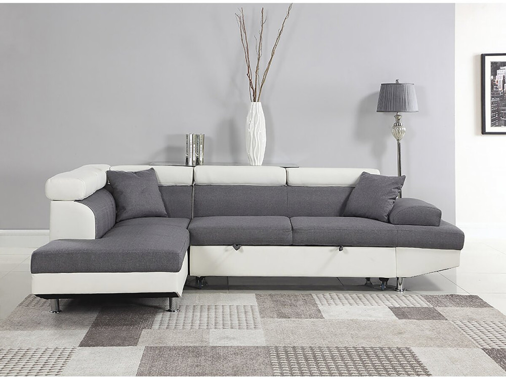 Sofá de canto conversível "Sophia luxe" - 265 x 190,5 x 80/91 cm - Branco / Cinza - 5 lugares - Canto esquerdo