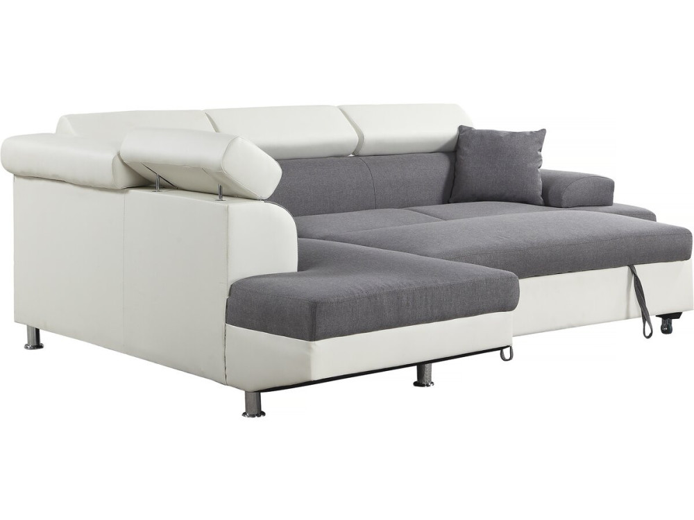 Sofá de canto conversível "Sophia luxe" - 265 x 190,5 x 80/91 cm - Branco / Cinza - 5 lugares - Canto esquerdo