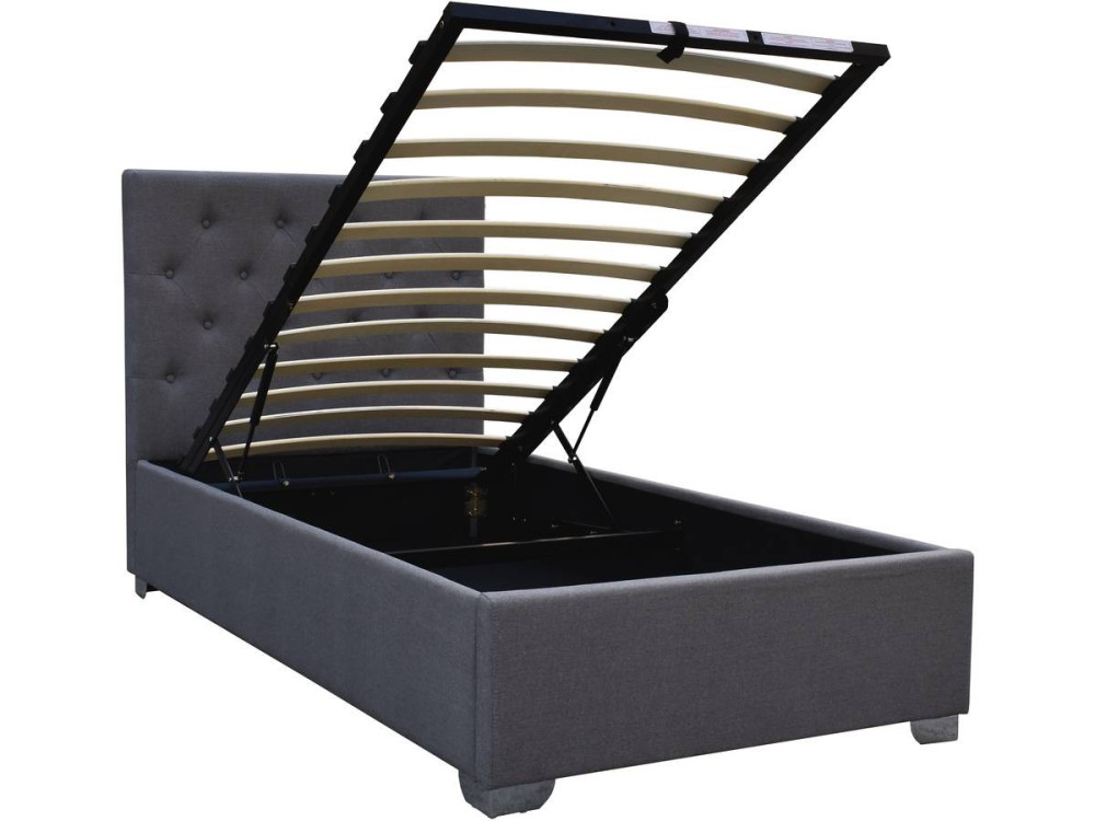 Cama de solteiro com baú "Tino" - 90 × 190 cm - Cinza