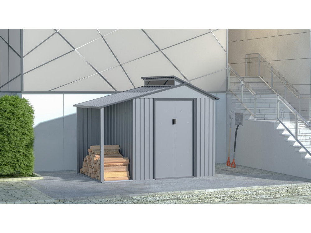 Abrigo de jardim em metal com pérgula "Madras" - 5,64 m² - 193 x 292 x 229 cm - Cinza