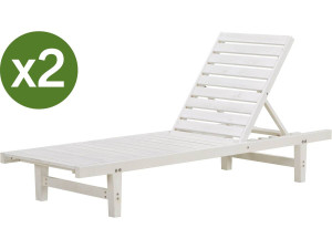Conjunto de 2 espreguiçadeiras de madeira "Rawai" - Branco