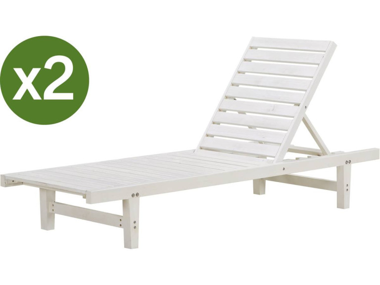 Conjunto de 2 espreguiçadeiras de madeira "Rawai" - Branco