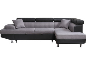 Sofá de canto conversível "Sophia luxe" - 265 x 190,5 x 80/91 cm - Preto / Cinza - 5 lugares - Ângulo reto