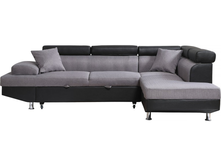 Sofá de canto conversível "Sophia luxe" - 265 x 190,5 x 80/91 cm - Preto / Cinza - 5 lugares - Ângulo reto