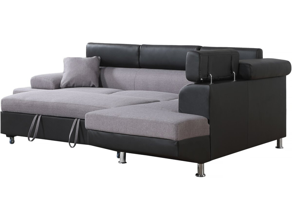 Sofá de canto conversível "Sophia luxe" - 265 x 190,5 x 80/91 cm - Preto / Cinza - 5 lugares - Ângulo reto